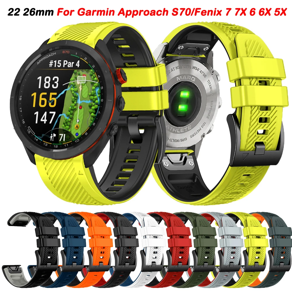

22 26mm Sports Wrist Strap For Garmin Approach S70/Fenix 7X 6X 5X 7 6 5 Correa Descent Mk3i 51mm/Epix Silicone Quickfit Bracelet