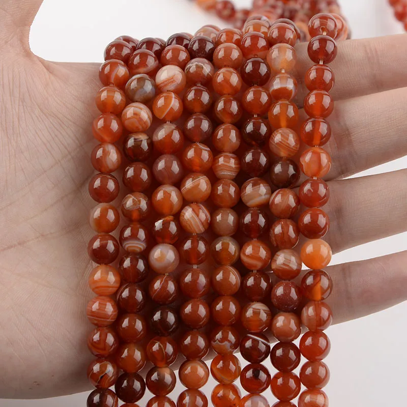 4 6 8 10 12 mm natürliche rot gestreifte Achatperlen runde lose Steinperlen für Schmuckherstellung DIY Handwerk Armbänder Halskette Zubehör – Detail 6
