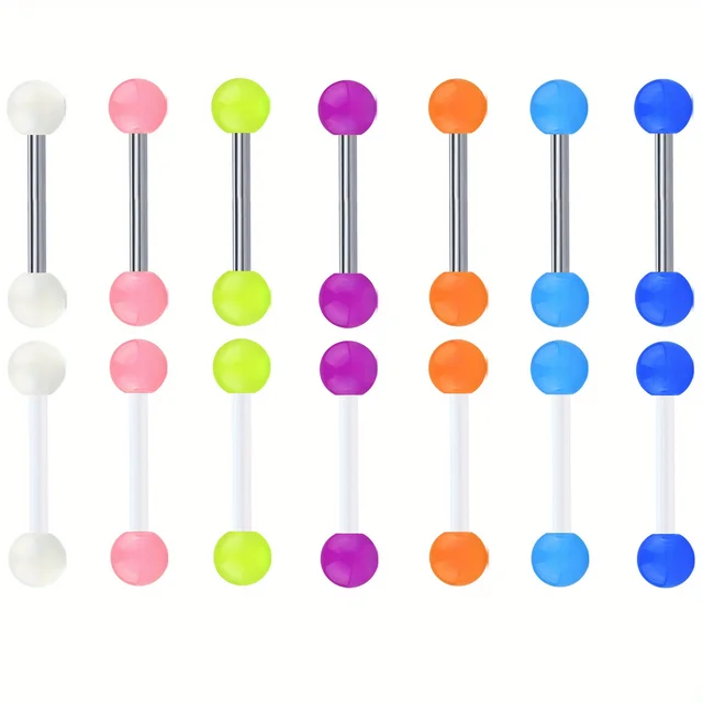 14pcs Luminous Ball Tongue Nail Ring Set Body Piercing Jewelry Stainless Steel Rod Acrylic Rod For Women and Men 2