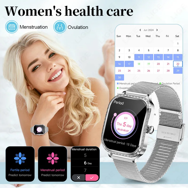 LIGE Smart Watch Women Sports Fitnes AI Voice Control Full Touch Smart Bracelet Bluetooth Call Waterproof Fashion Ladies Watches