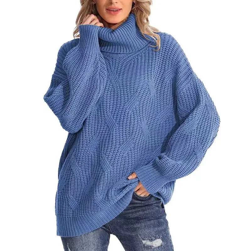

Women Turtleneck Knitted Sweater 2023 Autumn Winter Bat Long Sleeve Warm Woven Jumpers Female Solid Color Casual Loose Outerwear