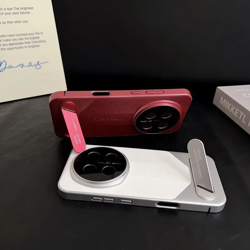 Elegant PU Leather Phone Case with Electroplated Frame & Built-in Tripod Stand