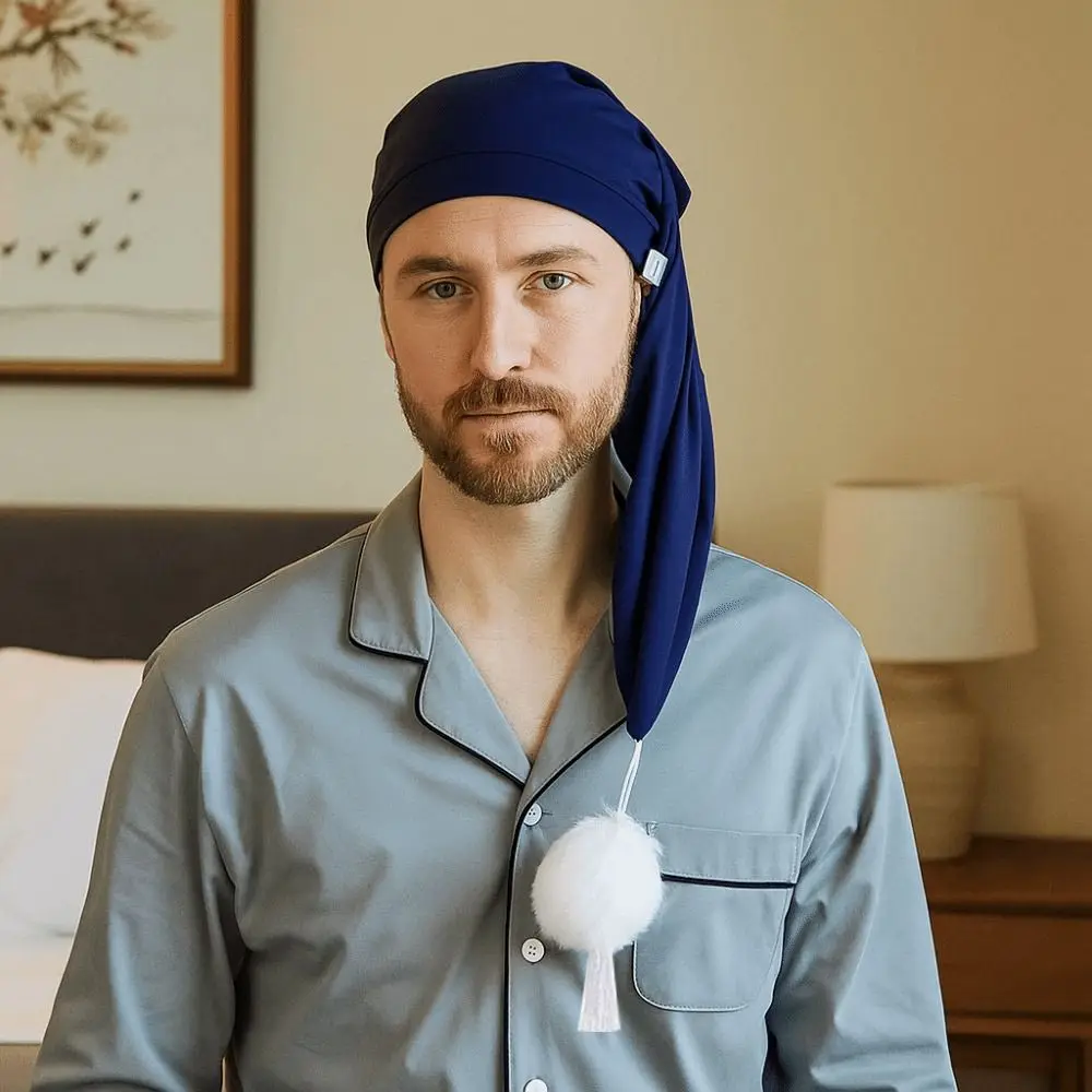 Birthday Party Gift Elastic Night Sleeping Caps with Pom Ball Adjustable Sleepwear Hat Long Tail Bonnet Cap Women Men