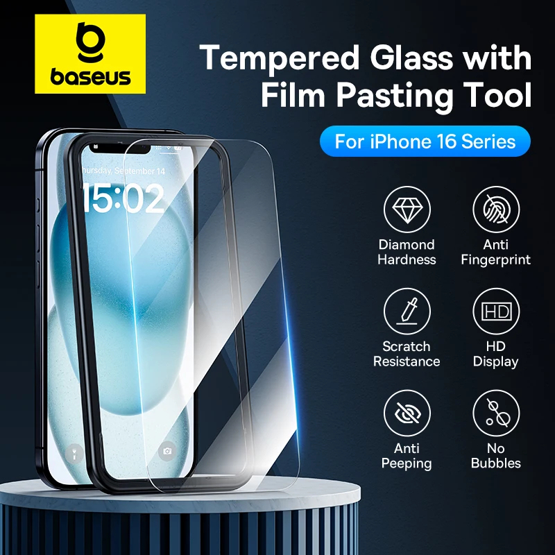 Baseus Tempered Glass for iPhone 16 15 Plus Screen Protector for iPhone 16 Pro Max High Definition Glass Cover Screen Protectors