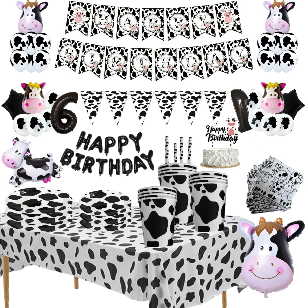 

Cow Farm Themed Birthday Party Decorations Disposable Cups & Plates Tablecloths Animal Cow Balloons Kids Baby Shower Decorations