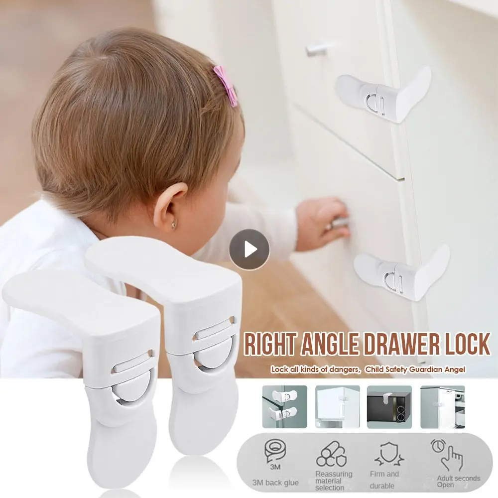 Cabinet Door Lock, Door Lock Buckle, Drawer Lock Right Angle Drawer Lock Childrens Anti-trap Cabinet Corner Lock Abs Protective