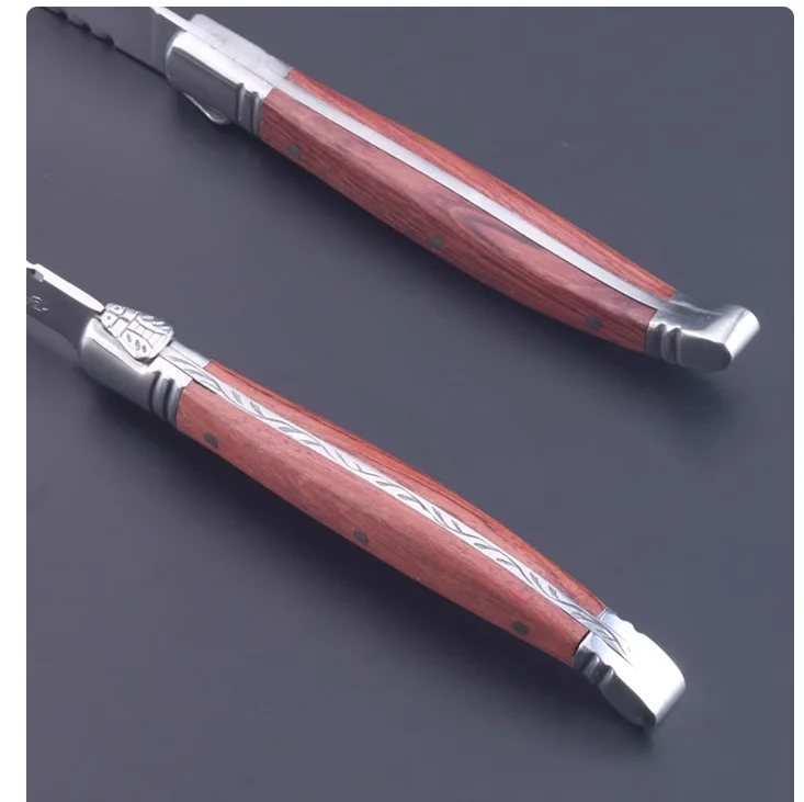 6-10pcs Laguiole Black wood Steak knives Stainless Steel Serrated Dinner Knife Red Solid Wooden Table Knifes Dinnerware set