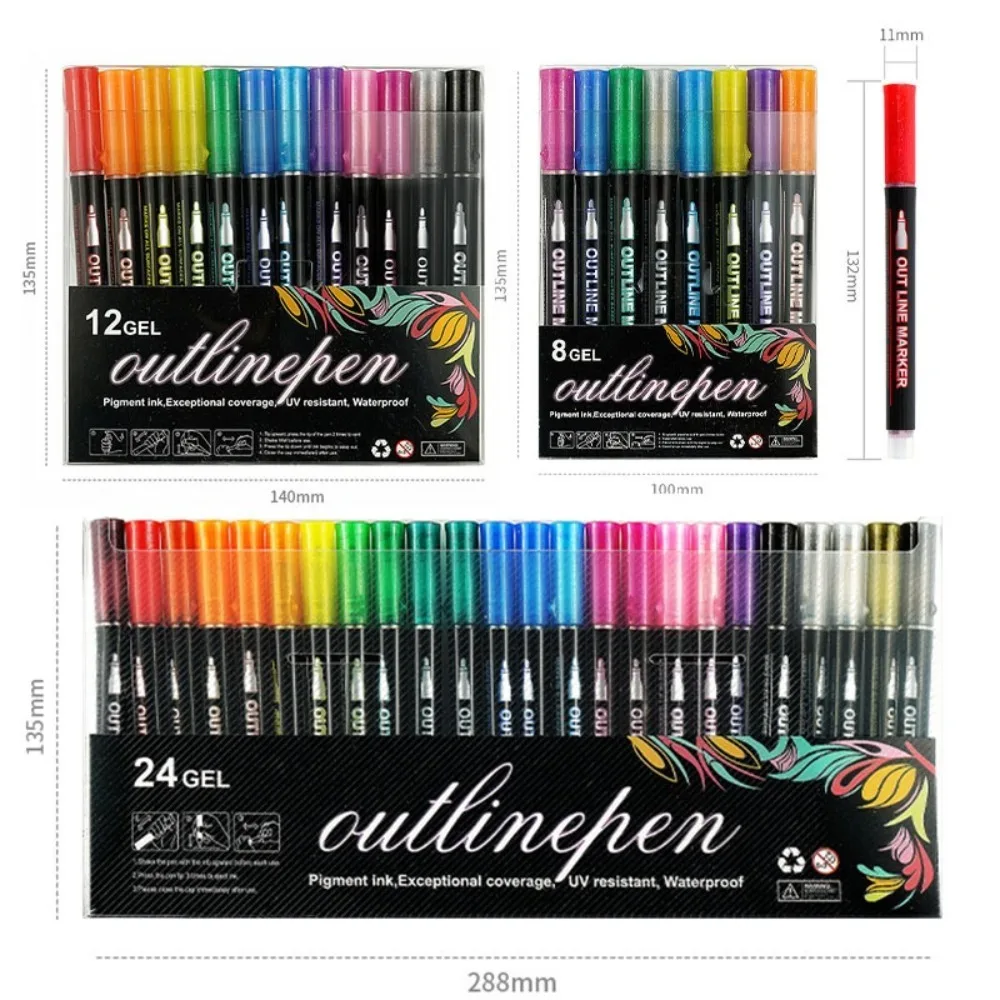 Glitter Doodle Outline Pens Quick-Drying DIY Arts Crafts Shimmer Markers Hand Drawn Graffiti Pigment Pen Art Painting Supplies 6