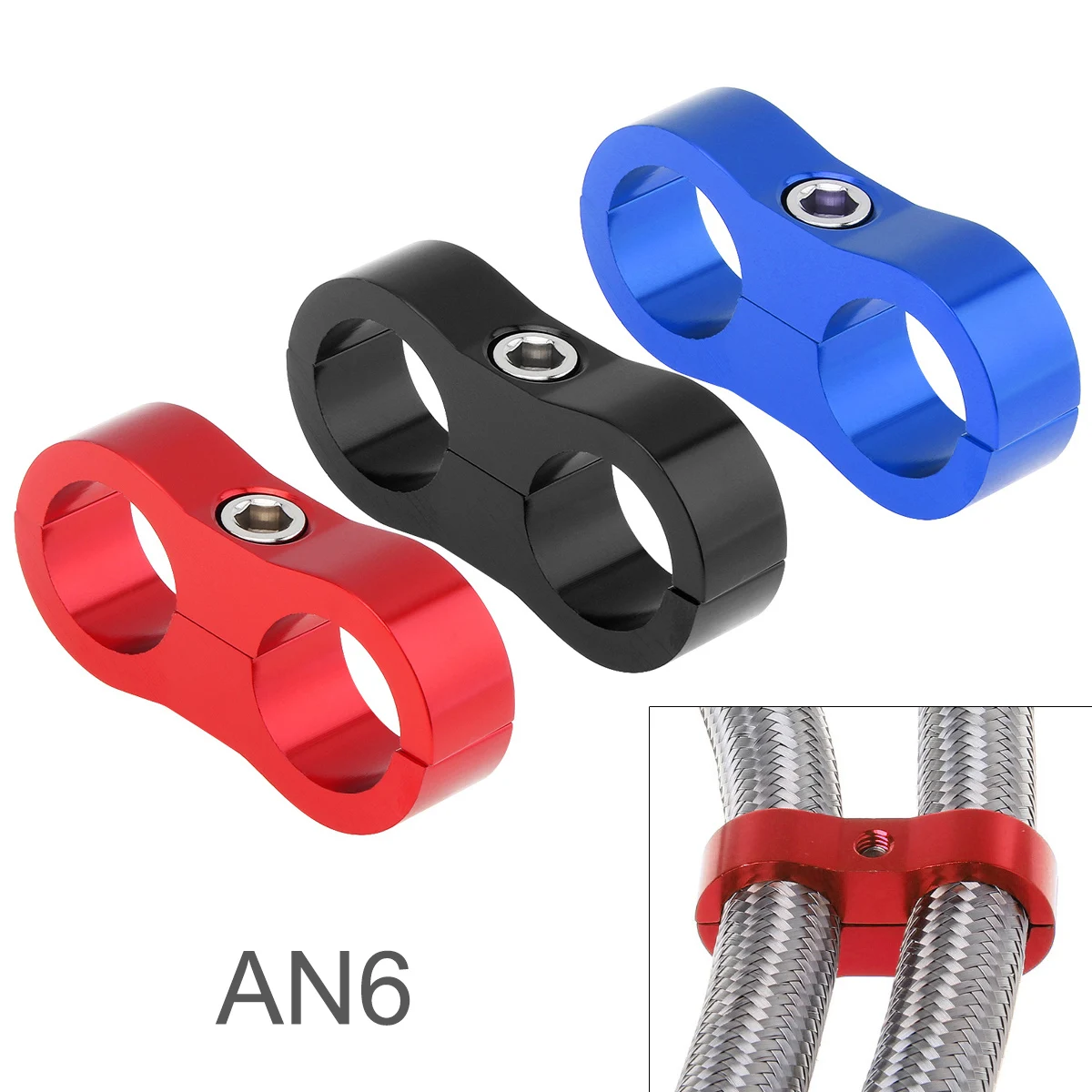 6AN Hose Separator Clamp  Fuel line Mounting Clamp Fitting Adapter for 3/8 Fuel Hose Oil Line Brake Line Water Pipe and Gas Line