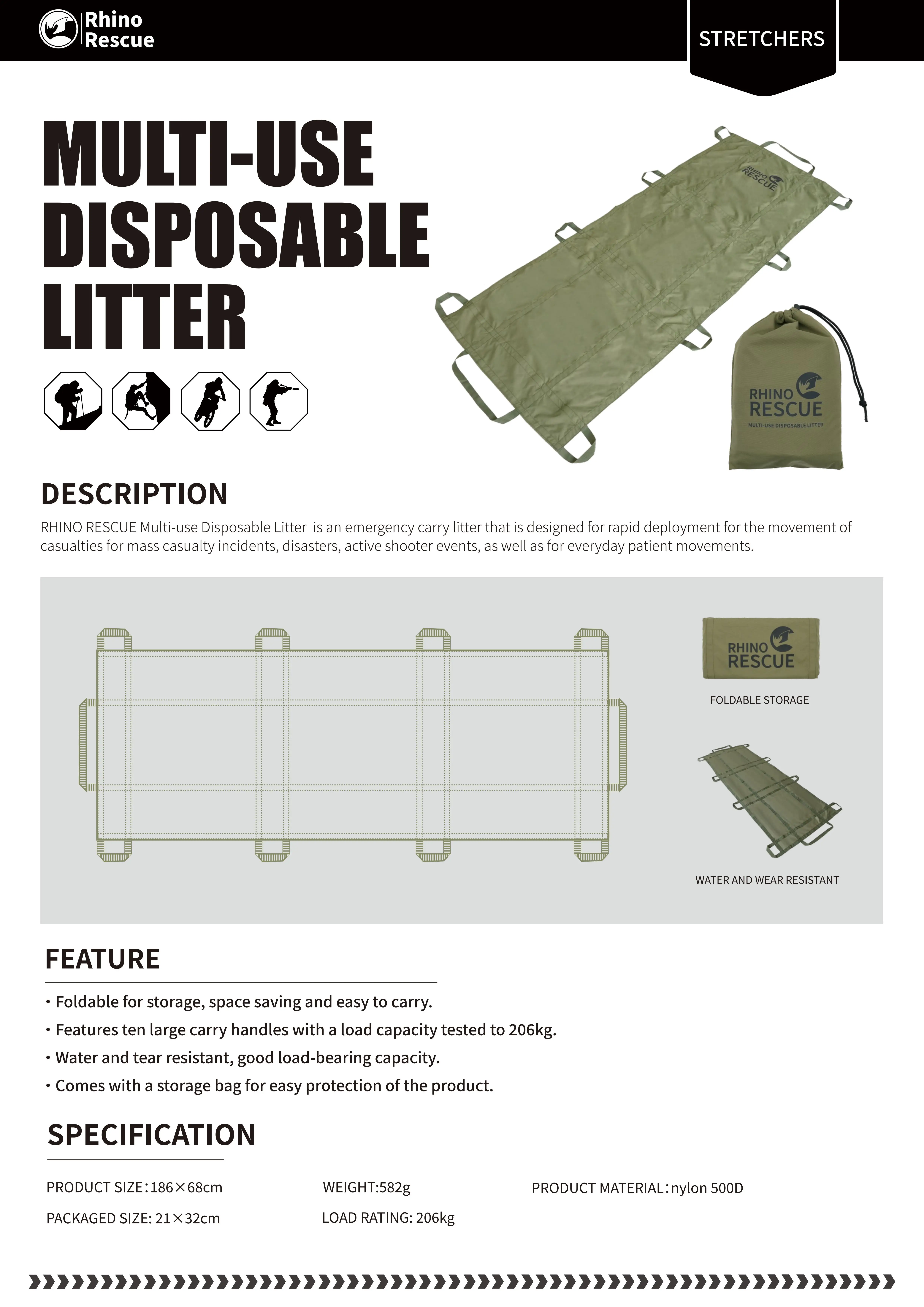 Rhino Rescue Multi-Purpose Disposable Stretcher