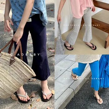Set Estivo per Ragazze in Stile Coreano, 2 Pezzi, Pantaloni a Zampa Corti, Leggings con Vita Elastica per Bambine