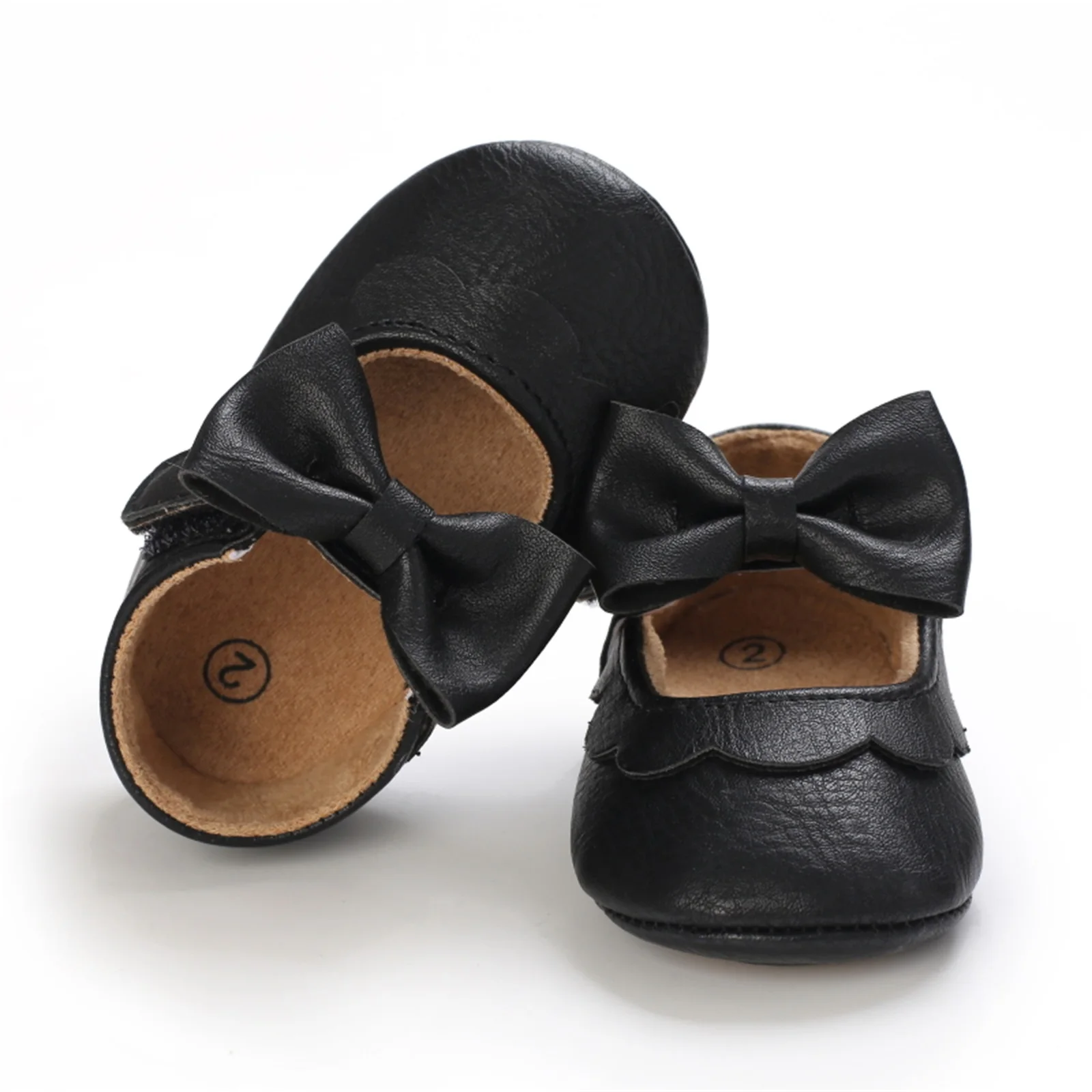 Newborn Baby Girls Mary Jane Flats Elegant Princess Bowknot Dress Shoes Non-Slip Crib Shoes for Infants Toddlers Solid Color