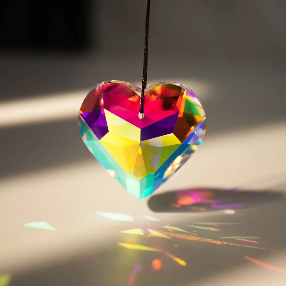 45mm 30mm Hanging Heart Suncatcher Prism Pendant Crafts for Home Office Garden Decoration Rainbow Maker Window Pendant Xmas Gift