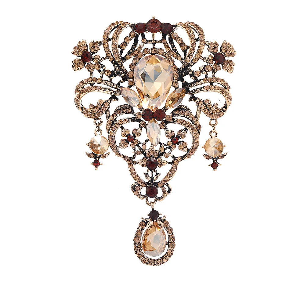 Classic Vintage Rhinestone Openwork Flower Brooch Luxury Crystal