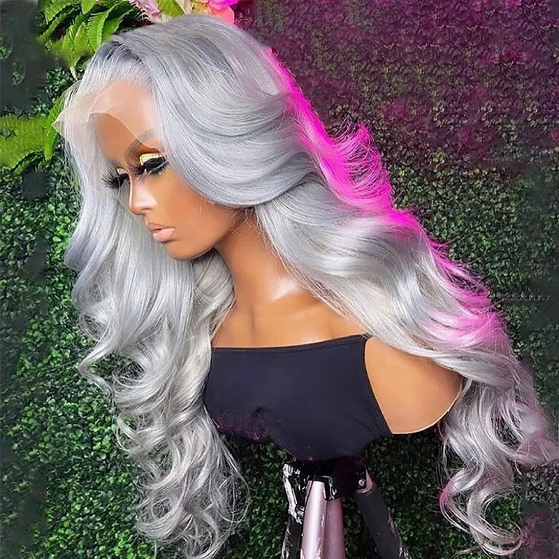 Human Hair Wig 30 Inch Grey Raw Vietnamese Silver Body Wave Lace Front For Women 13x6 Transparent Lace Frontal
