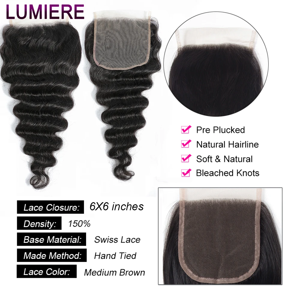 13x4 13x6 Lace Frontal only 4X4 5x5 6x6 Loose Deep Wave Lace Frontal Closure only Brazilian 100% Virgin Human Hair Pre Plucked 2