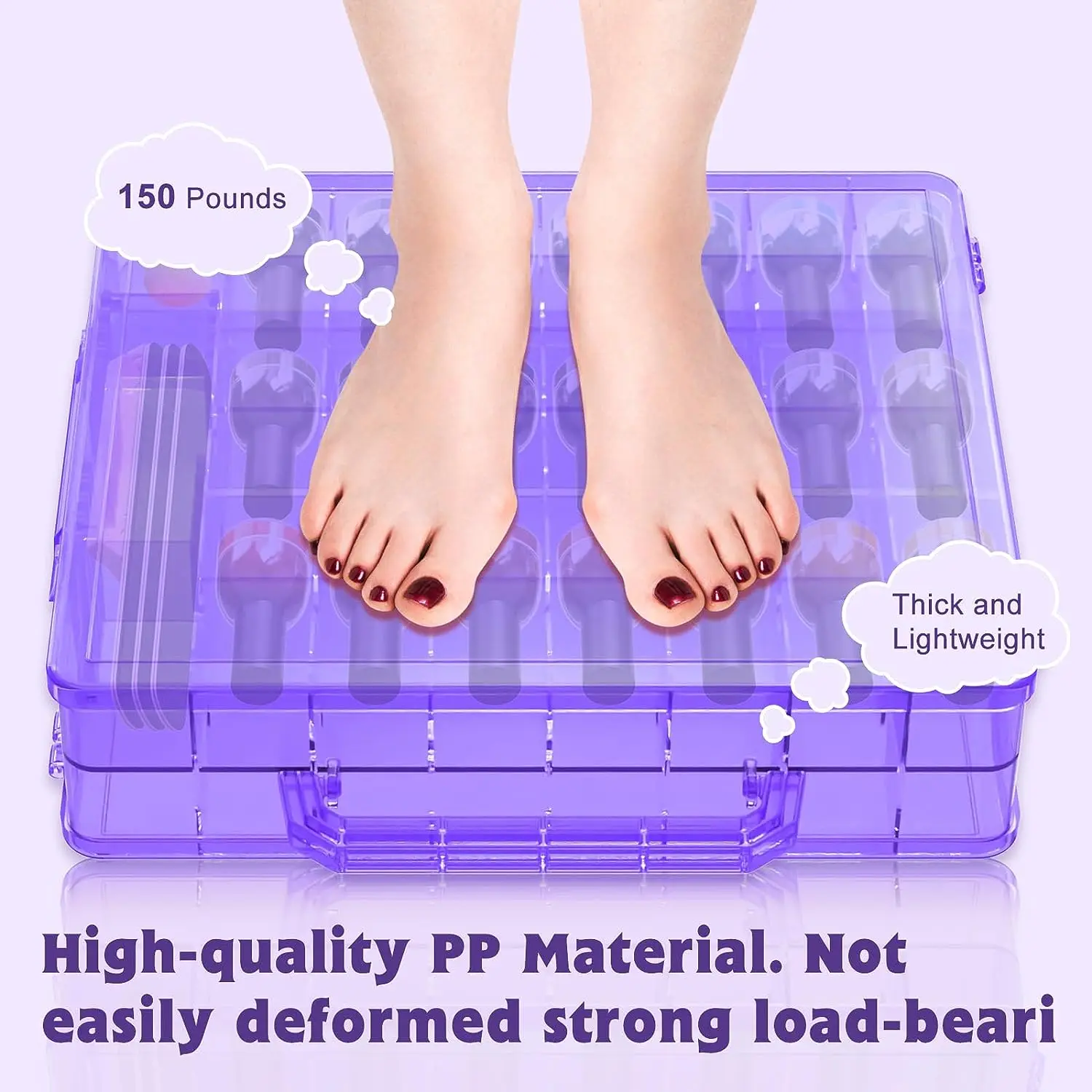 Portable Nail Polish Organizer Clear Double Side Nail Polish Holder Gel Nail Storage for 48 Bottles with 6 Adjustable Dividers