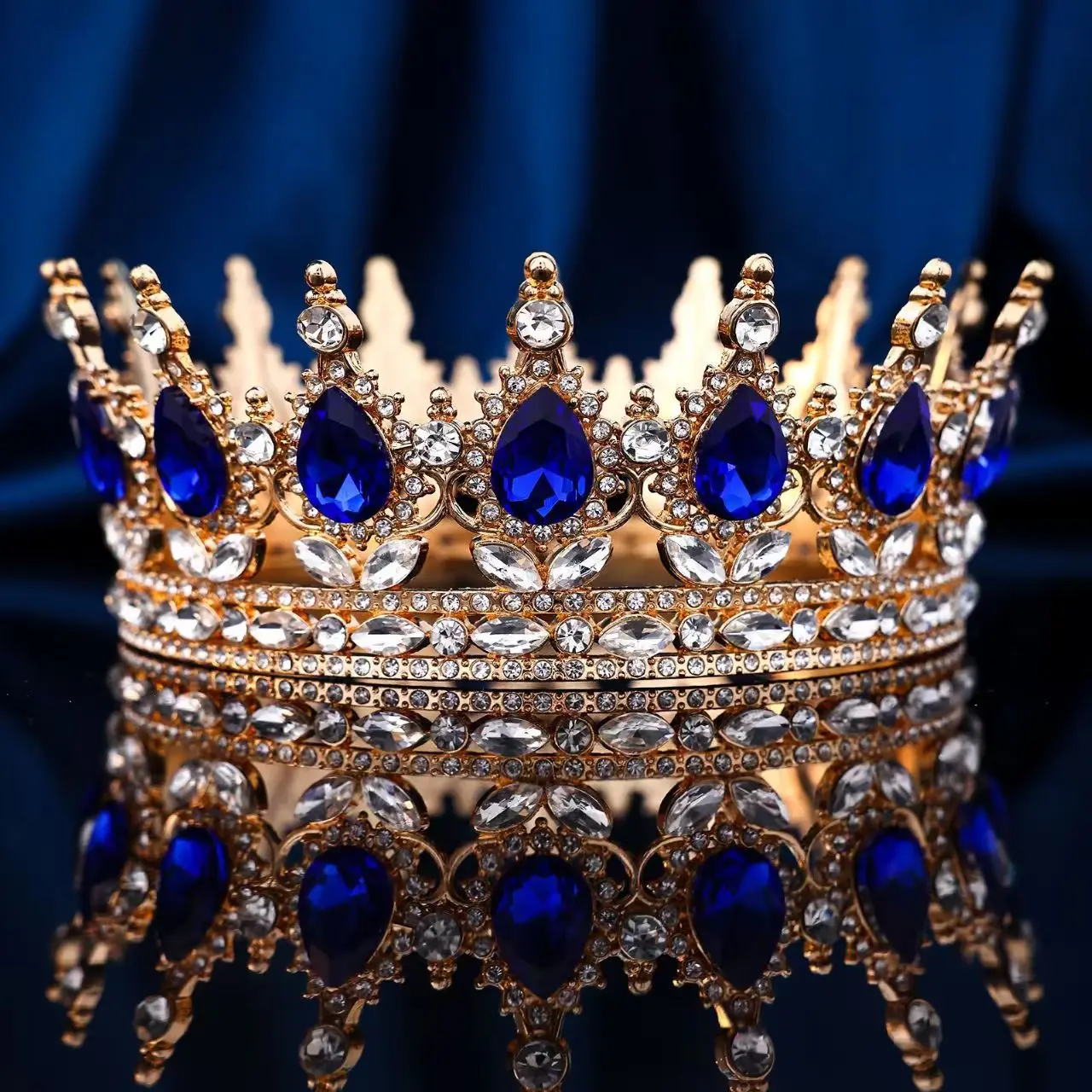 Europäische Mode Prinzessin Tiara Barock Kristall Vollkrone König Tiar Hochzeit Festzug Haarkleid Zubehör – Detail 2
