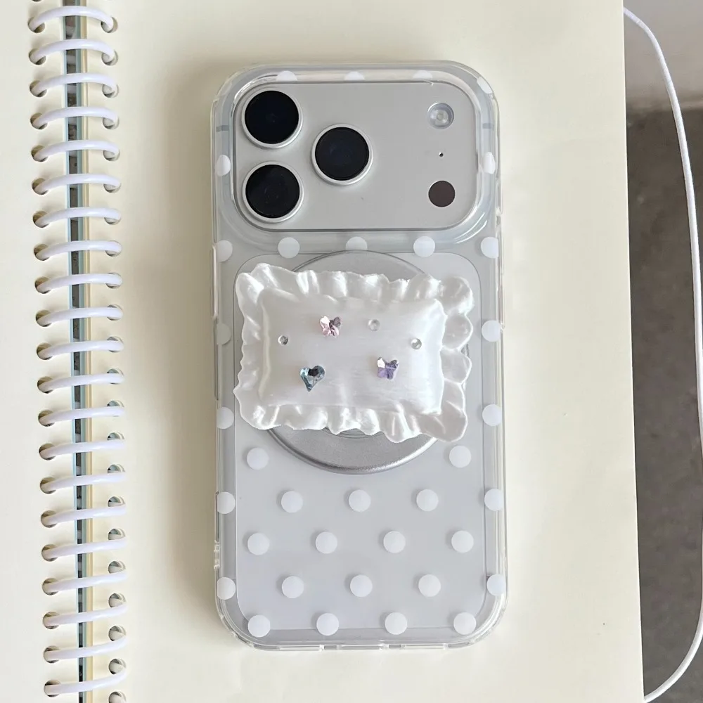 Polka Dot Double Layer Shockproof Magnetic Case with Pillow Holder