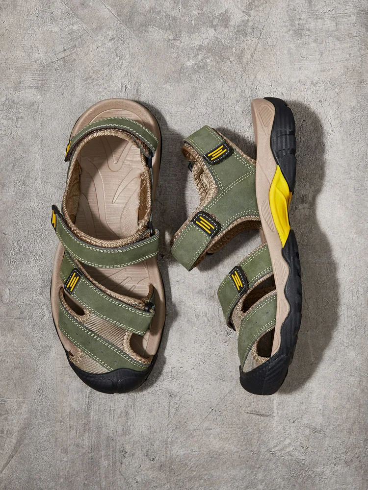 2023 New Arrival Breathable Leather Sandals Outdoor Beach Fashion Big Size Men's Summer Shoes Slip-on Slippers_voghion.com