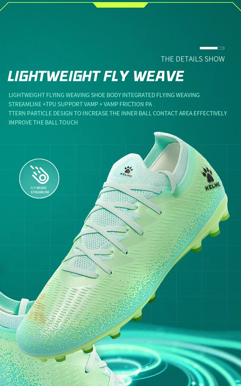 Description Picture 6 of itemKELME  MG Shoes Artificial Grass Slip-Resistant Men Soccer Shoes Training Sneakers Professional Football Boots 9242ZX1108
