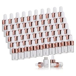 Set of 10 Mini Glass Dropper Bottles with Rose Gold Caps - Assorted Sizes for Essential Oils and Aromatherapy (10pcs)