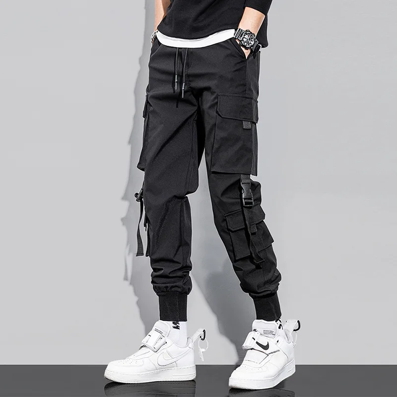 

Classic Streetwear Hip Hop Joggers Men Letter Ribbons Cargo Pants Pockets Track Tactical Casual Male Trousers Sweatpant K199