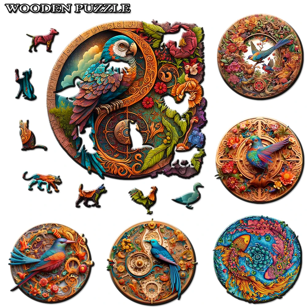 Adult and Children's Animal Wooden Puzzle Refined Bird Figure A3 A4 A5 3D Wooden Crafts Circular Festival Gift Children's Toys