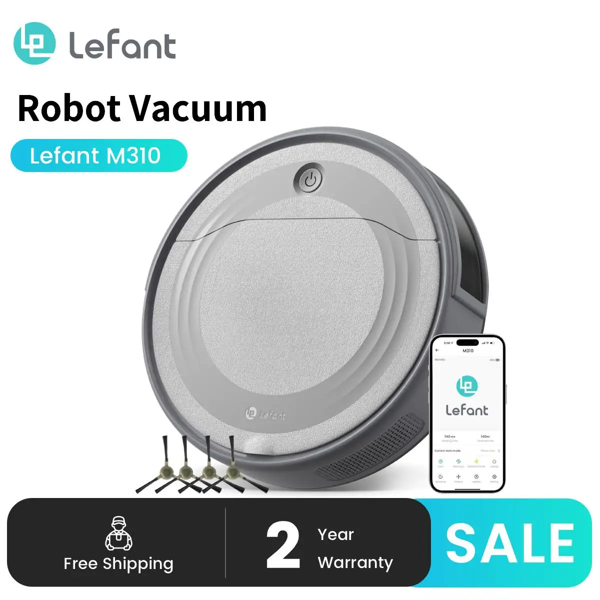 Lefant M310 Roboter-Staubsauger, 4500 PA, leistungsstarke Saugkraft, 180 Minuten, App/Alexa-Steuerung, ideal für Tierhaare und Hartböden
