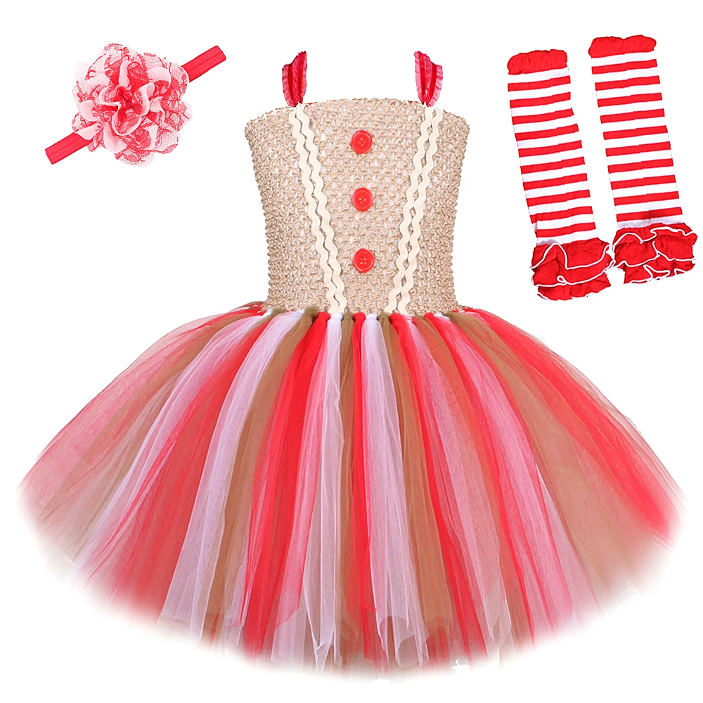 

Christmas Gingerbread Dresses for Girls Xmas Holiday Costumes for Kids Baby Carnival Party Tutu Outfit Children Fesitval Clothes