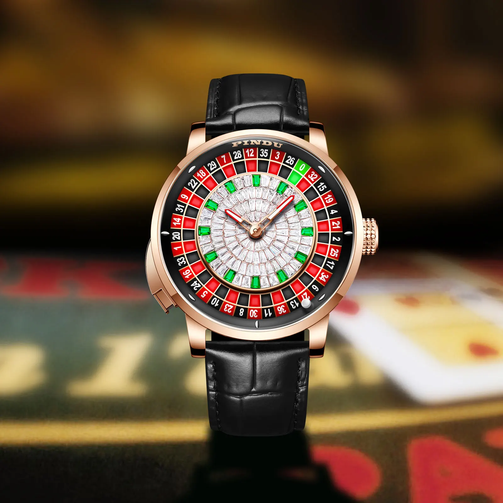 PINDU Player Series Mechanical Watches for Men European Roulette Game Dial Automatic Movement Funny Design Party  Watch 4