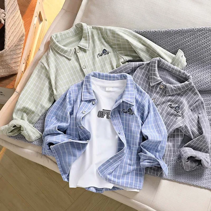 Slim Fit Boys Shirt Spring Autumn Baby Boy Fashionable Outerwear Thin Material Children's Clothing from Mainland China
