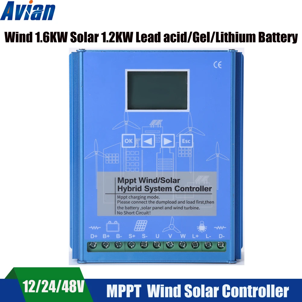 2200w Mppt Wind Solar Hybrid Controller Boost Charger 12v 24v 48v Free