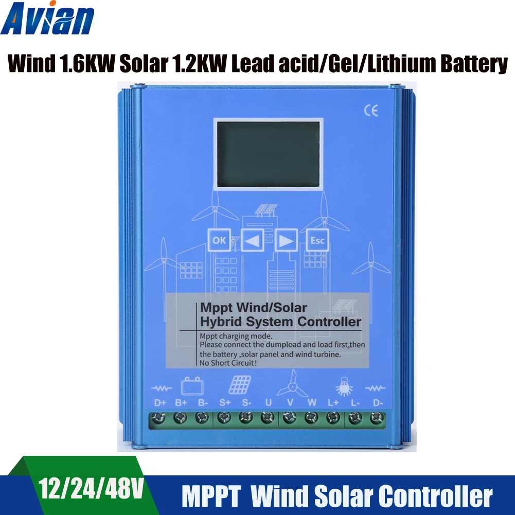 2200w Mppt Wind Solar Hybrid Controller Boost Charger 12v 24v 48v Free