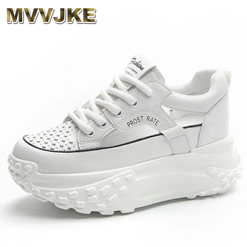 6.5Cm Natural Genuine Leather Slides Hollow Women Platform Sandals Wedge Ladies Traspirante Ladies Summer Stivaletti Shoes