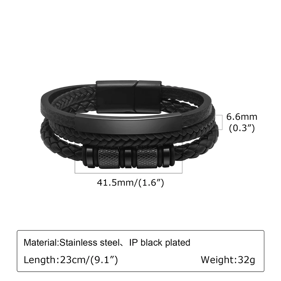 Pulsera Personalizada Para Hombre, Pulsera De Cuero Grabada