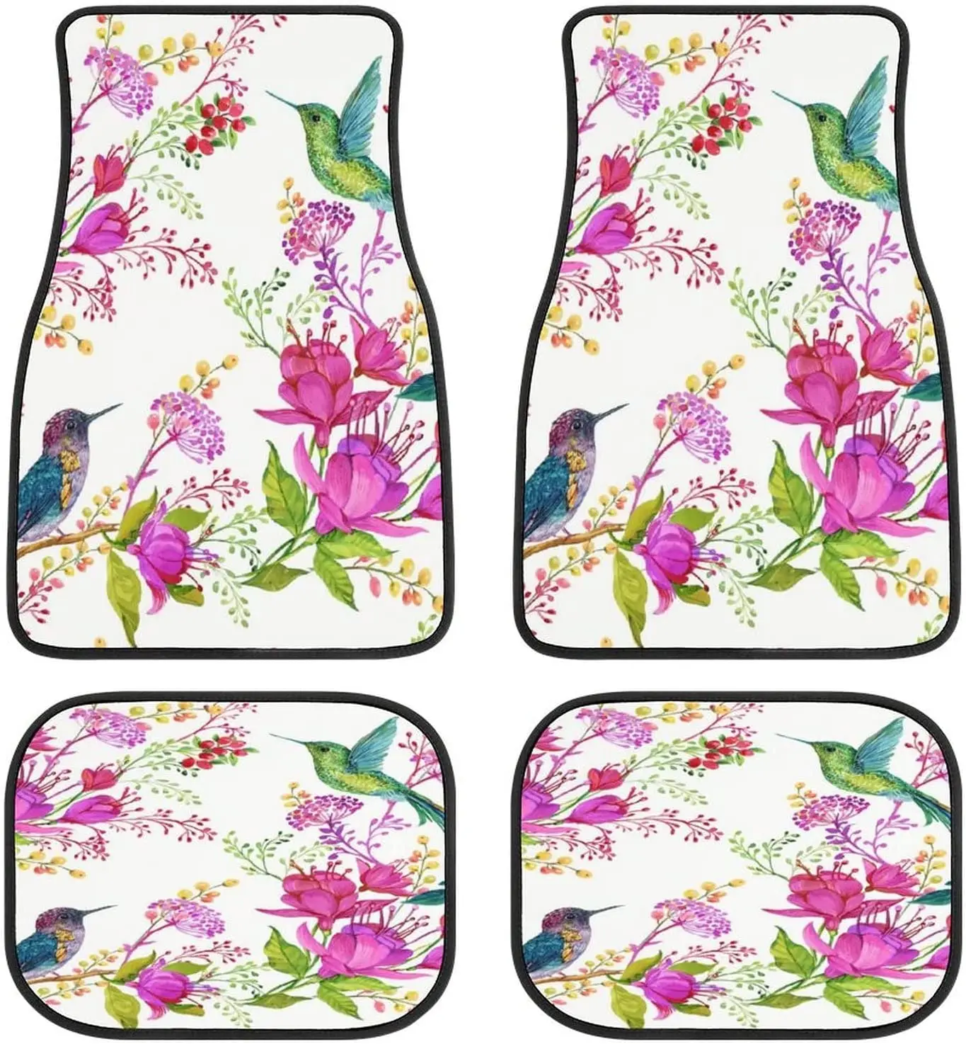 

Animal Hummingbird Flower Art Car Mats FrontRear 4-Piece Full Set Carpet Car SUV Truck Floor Mats with Non Slip Back