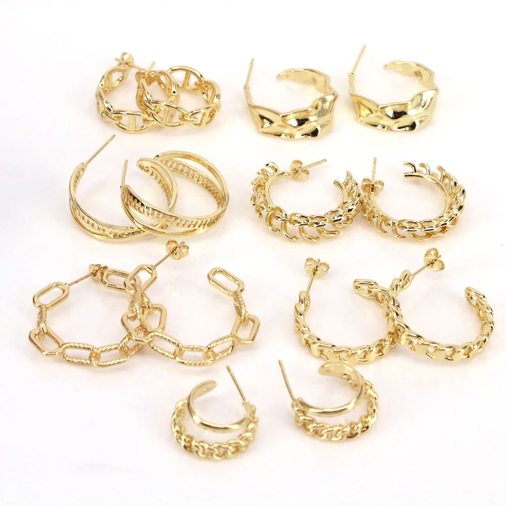 

5Pairs, Charm Metal Geometric Texture Hammered Stud Earrings Gold Plated Statement Temperament Party Gift Jewelry Bijoux Femme