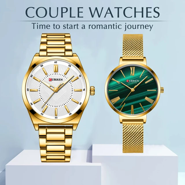 Curren Fashion Couple Watch For Men And Women 2022 Luxury Brand Stainless Steel Waterproof Quartz Gold Lovers Wrist Watches 2022 1