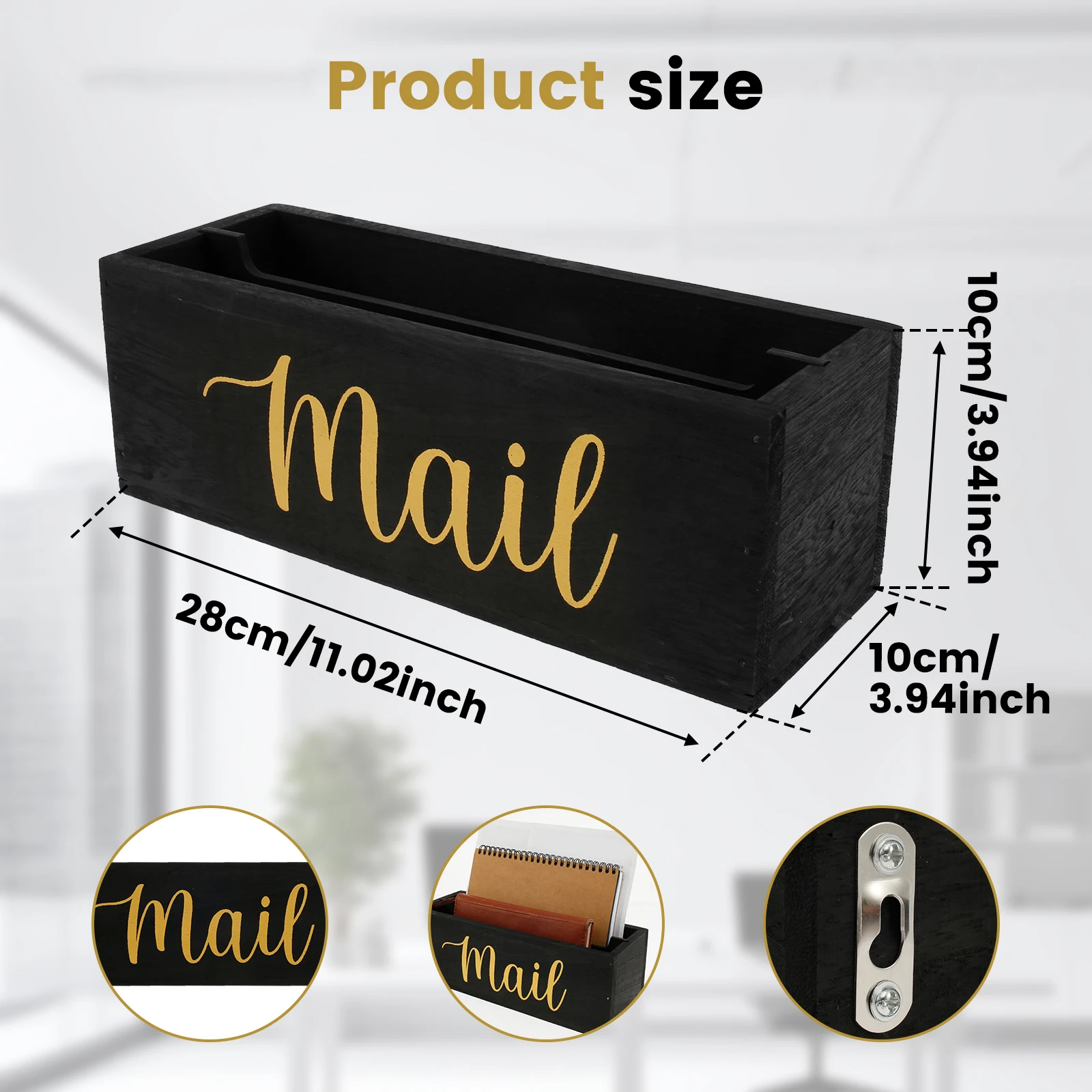 Mail Organizer Solid Tung Wood Mail Holder with 2 Slots Decorative Basket Countertop Letter Holder for Home Office Entryway