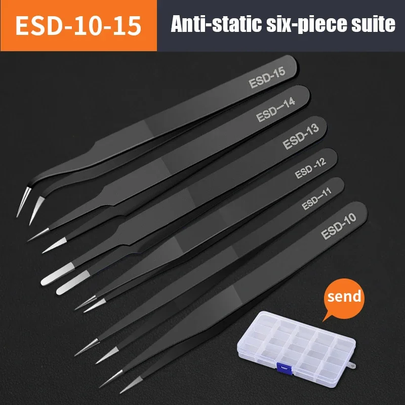 Schwarz esd anti statische Edelstahl pinzette Präzisions wartung Industrie reparatur Home Working Modell Herstellung Handwerkzeuge Set – Detail 9