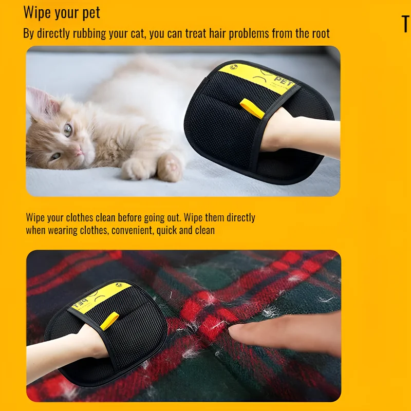 Pet Static Hair Removal Gloves Pet Hair Removal Gloves Dual Brush Static-Free Cat Cleaning Tool Efficient Stripping M