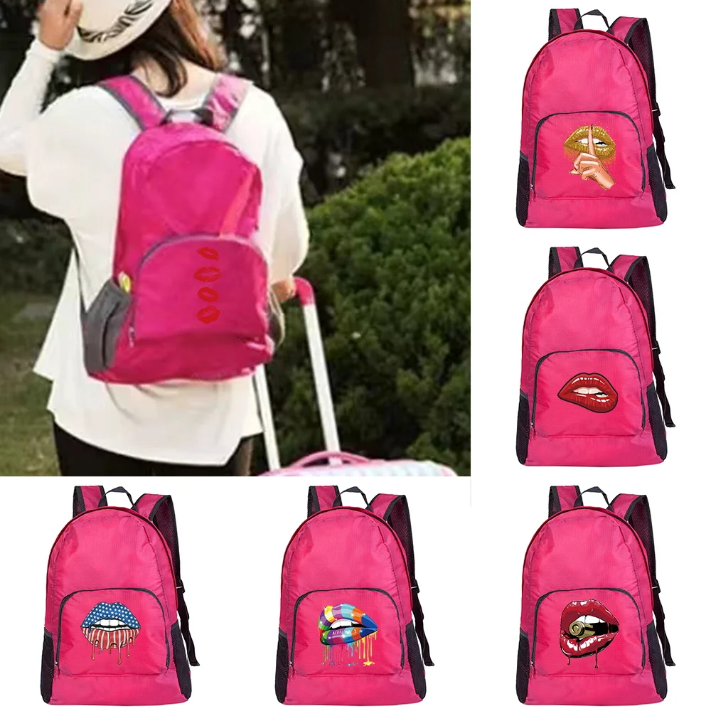

Lightweight Packable Outdoor Bag Foldable Ultralight Backpack Mouth Print Hiking Pink Travel Sports Folding Storage Daypack Bags