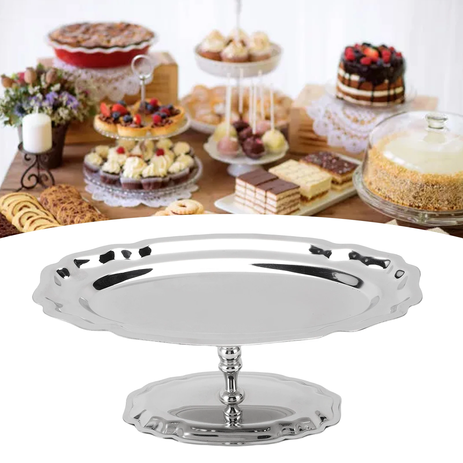 Footed Dessert Stand Footed Dessert Serving Tray 304 Stainless Steel Oval Footed Display Serving Plate for Ice Cream Salad Fruit