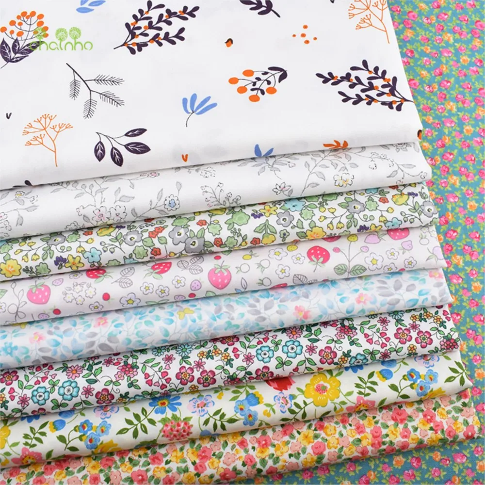 Chainho,Printed Twill Weave Cotton Fabric,Patchwork Cloth,DIY Sewing Quilting Material,Small Floral Series,4 Specification,CC081