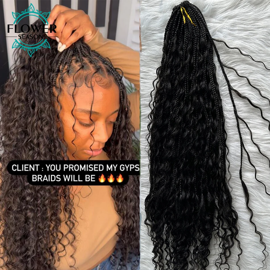 Crochet Boho Box Braids Human Hair Curls Synthetic Hair For