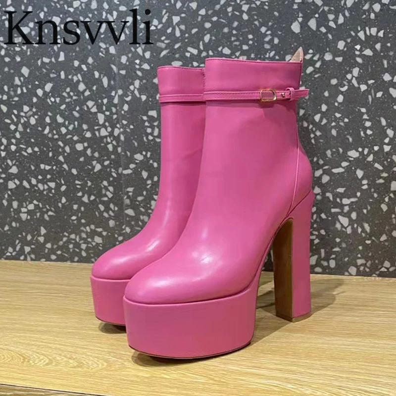 

Super High Heels Ankle Boots Women Genuine Leather Round Toe modern Boots Platform shoes Women Chunky Heels Short Boots Woman