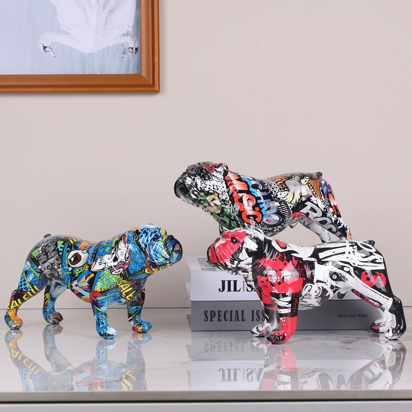 Ornament Crafts Resin Crafts Resin Crafts Accessories Painting Graffiti English Bulldog Resin Crafts Nordic Home Decoration Creative Wine Cabinet Office Decor Resin Crafts Ornament