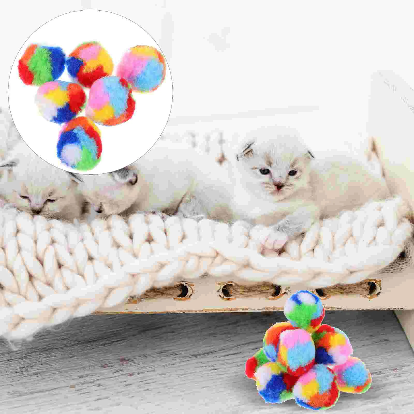 

20 Pcs Cat Training Ball Toys Balls For Cats Pompom Rainbow Indoor Plush Scratching Kitten Scratcher Pet