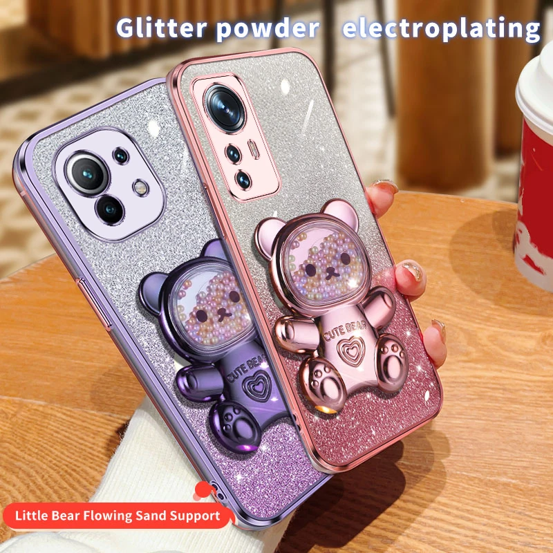 Coque de téléphone avec support à paillettes, ours mouvant, pour Xiaomi Mi Pro Lite 11 lite 11t 12 12t 11pro, mi11lite, Mi12, mi11_voghion.com